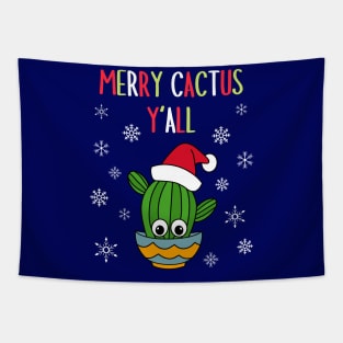 Merry Cactus Y'all - Cactus With A Santa Hat In A Bowl Tapestry