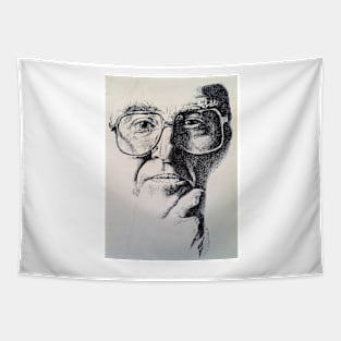 Man with Glasses Thinking Ink Drawing Tapestry