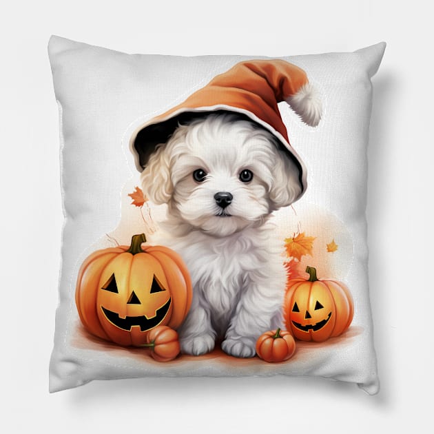 White cute Halloween puppy Dog Pillow by LaartStudio