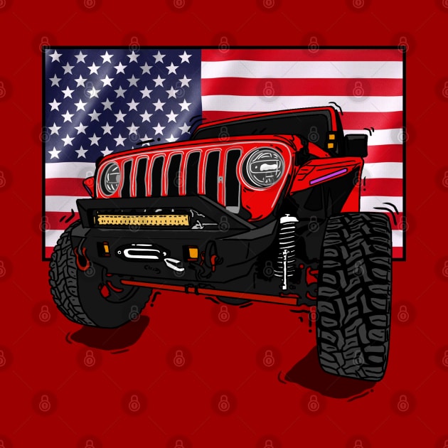 Jeep with American Flag - Red Essential by 4x4 Sketch