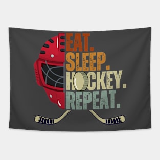 Eat Sleep Hockey Repeat Kids Adult Ice Hockey Retro Vintage Tapestry