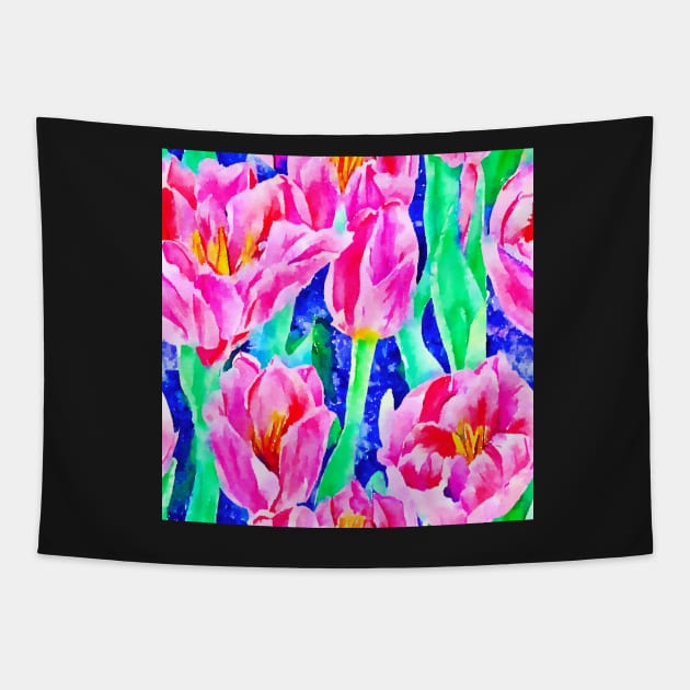 Field of tulips watercolor pattern Tapestry by SophieClimaArt