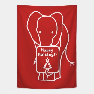 Minimal White Line Christmas Elephant says Happy Holidays Tapestry