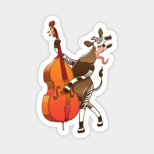 Cool okapi enthusiastically playing a double bass Magnet