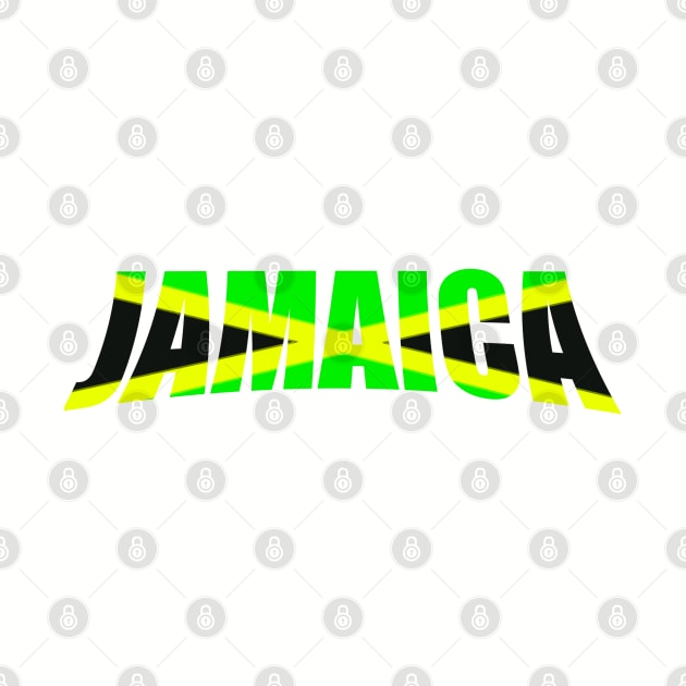 Jamaican flag in black green and gold inside the word Jamaica by Artonmytee