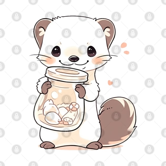 Cute ferret holding a jar of candies by etherElric