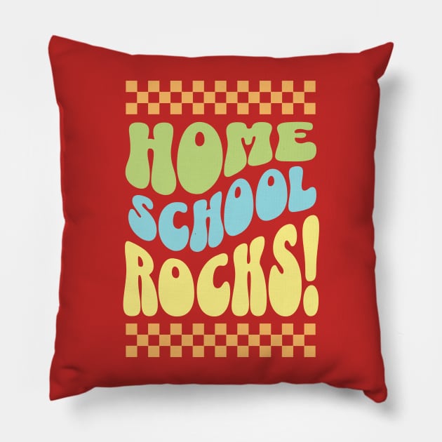 Home School Rocks-Back to School Groovy Pastel Design Pillow by ARTSYVIBES111