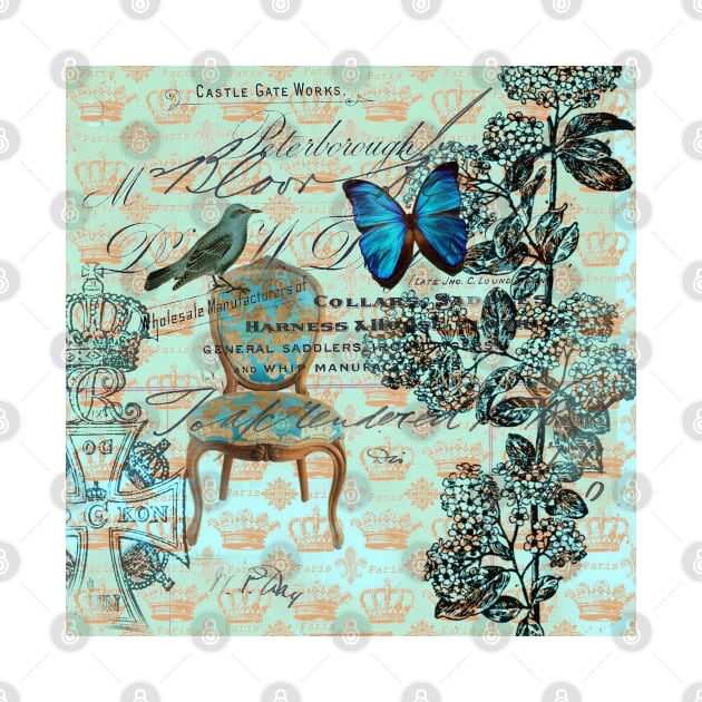 dark academia cottage chic scripts butterfly mint bird botanical by Tina