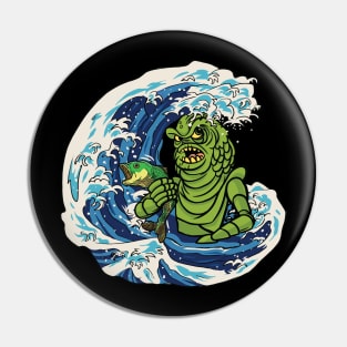 Annoyed Frogman in the surf fishing Graphic Pin