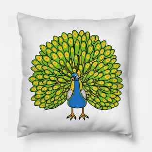 Fun bright peacock bird illustration Pillow