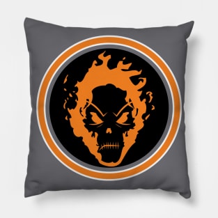 Evil Flaming Orange Skull Halloween icon Logo Pillow