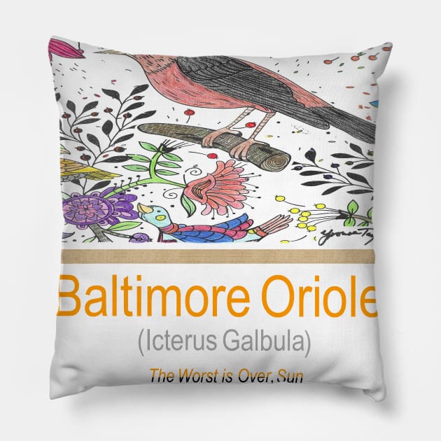 Baltimore Oriole Pillow by Yvonne Motifs