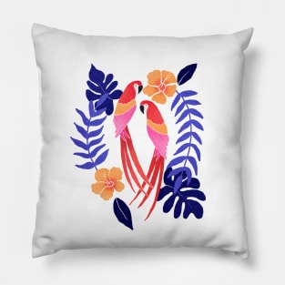 Red macaws and blue tropical leaves Pillow