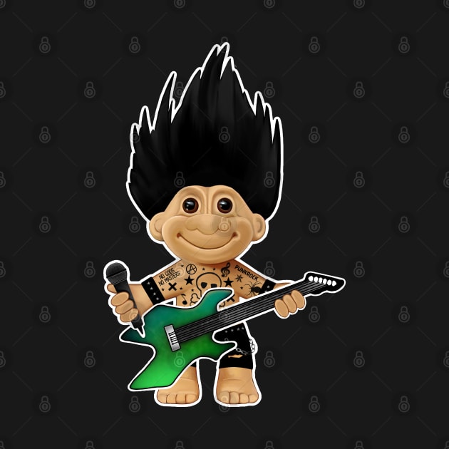 Punk rock troll with black hair Iroquois with guitar and microphone by Meakm