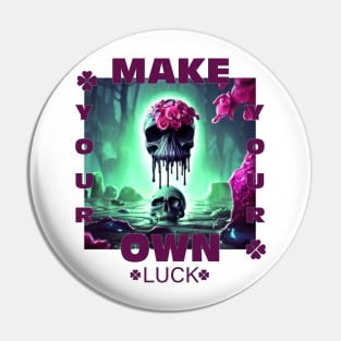 make your own luck skull lucky with pink flowers Pin