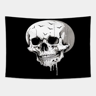 Spooky Halloween Melting Cranium With Bat Imagery Tapestry