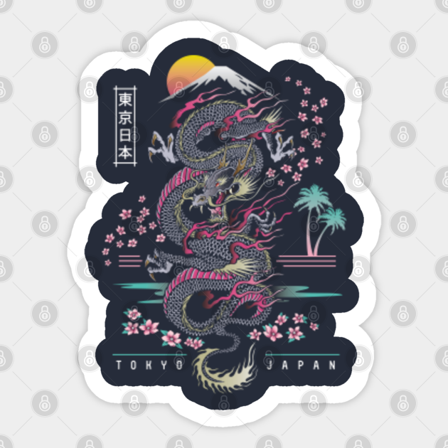Japanese Tokyo Dragon Asian inspired Neon retro 80’s style - Dragon - Sticker