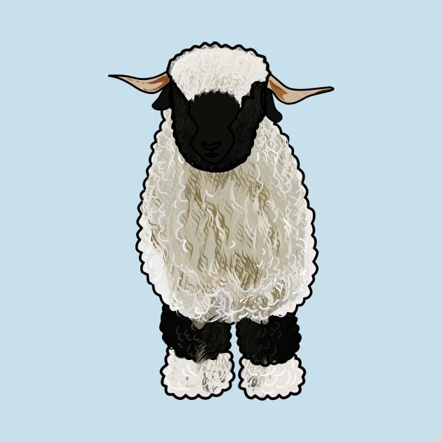 Valais Blacknose sheep cartoon illustration by Miss Cartoon