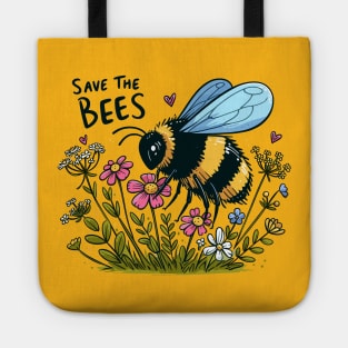 Save the Bees Bumblebee with wild flowers Tote