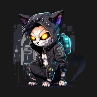 Hacker Cat Cyberpunk Dark Design (For Dark Background) T-Shirt