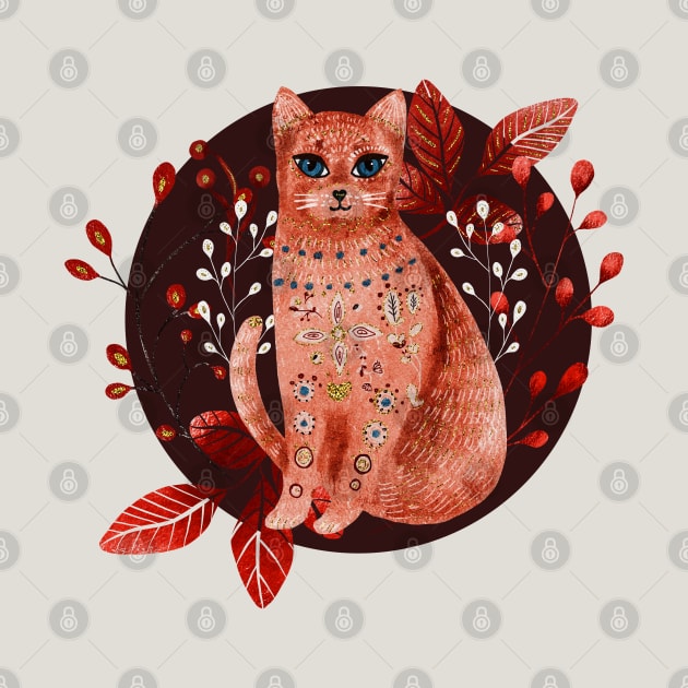 Nordic Folk Art Cat, Woodland Animals Folk Art by Coralgb