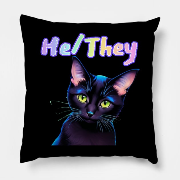 Batman - He/They Rainbow Text Heather Gray Pillow by Gold Dust Publishing