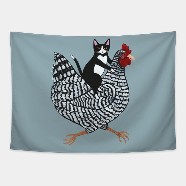 Tuxedo Cat on a Chicken Tapestry by KilkennyCat Art