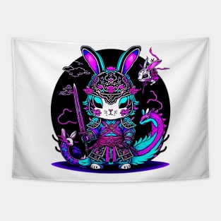 Rabbit Warrior And Dragons Tapestry