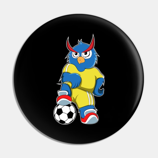 Owl as Soccer player with Soccer ball Pin by Markus Schnabel