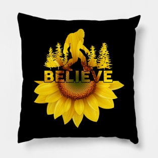 Vintage Sunflower Bigfoot Believe Pillow