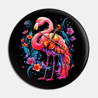 Flamingo Playing Violin Pin