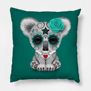 Teal Blue Day of the Dead Sugar Skull Baby Koala Pillow