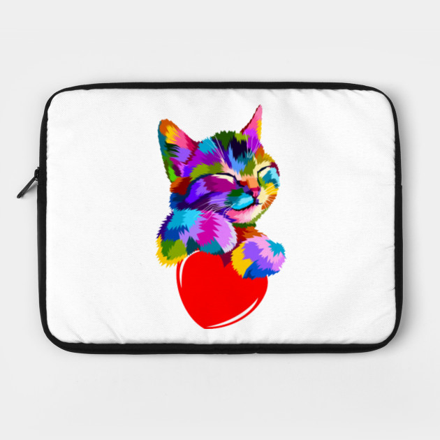 Colorful Cat Pop Art Kitty Kitten Hug A Heart Meow Painting Cat