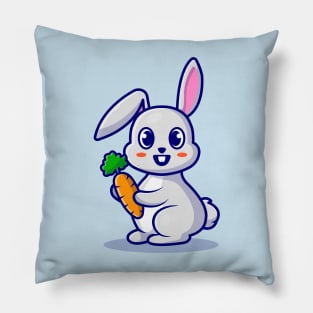 Cute Rabbit With Carrot Cartoon Vector Icon Illustration Pillow