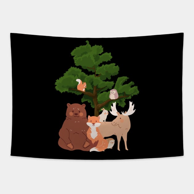 Cute Woodland Forest Animals Tapestry by Daytone