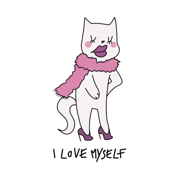 I love myself ugly cat illustration purple pink by maoudraw