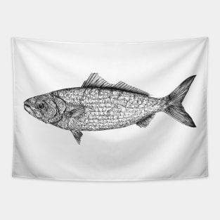 Fish scientific nature black ink pen drawing illustration Tapestry