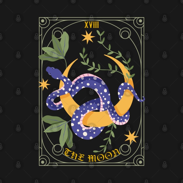 The Moon Tarot Card Botanical Snake by Curio Pop Relics