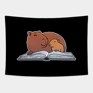 Capybara Mom Reading Book to Child Tapestry