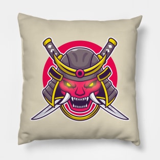 Oni Mask With Sword Cartoon Pillow