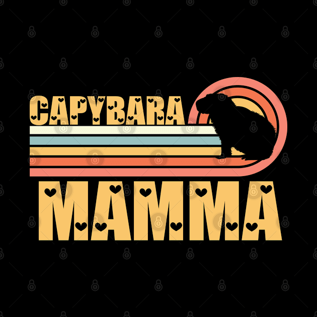 Vintage Retro Sunset Capybara Mamma  by Vixel Art