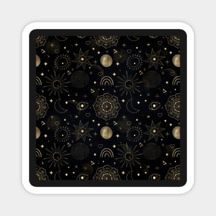 Boho Gold Space doodles Black Design Magnet