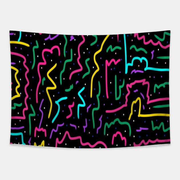 Neon Squiggles on Black Tapestry by DanielleGensler