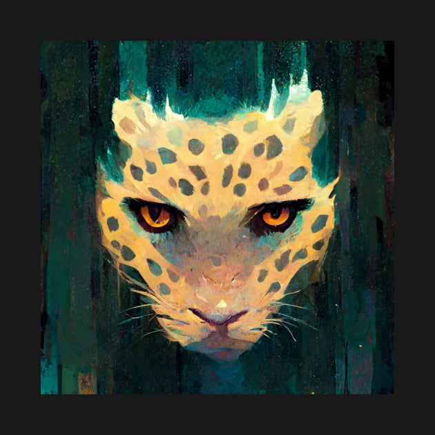 Abstract Jaguar with teal coloring by Liana Campbell