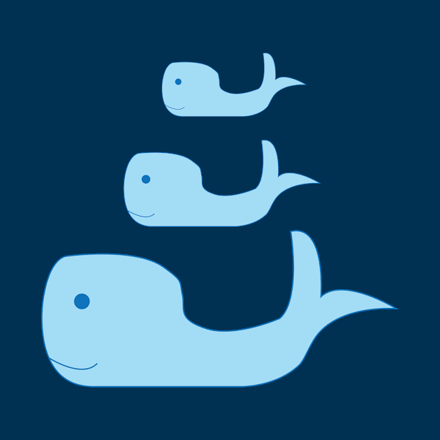 Cute Blue Whale Family of Three in the Deep Blue Sea by lucybrownlane