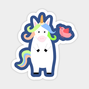 cute Unicorn with bird Cartoon Magnet