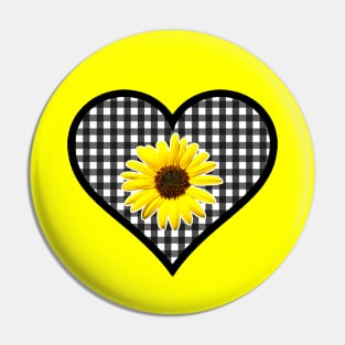 Black and White Gingham Heart with Yellow Daisy Pin