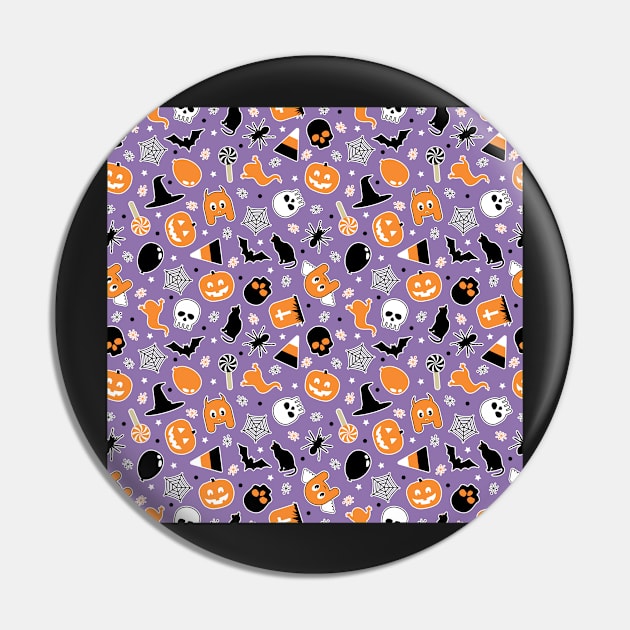 Halloween Pattern Purple Orange Black Pin by Blue-Banana