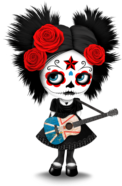 Sugar Skull Girl Playing Newfoundland Flag Guitar Kids T-Shirt by jeffbartels