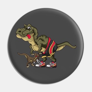 Funny Trex Trying to Tie Laces Velociraptor Pin